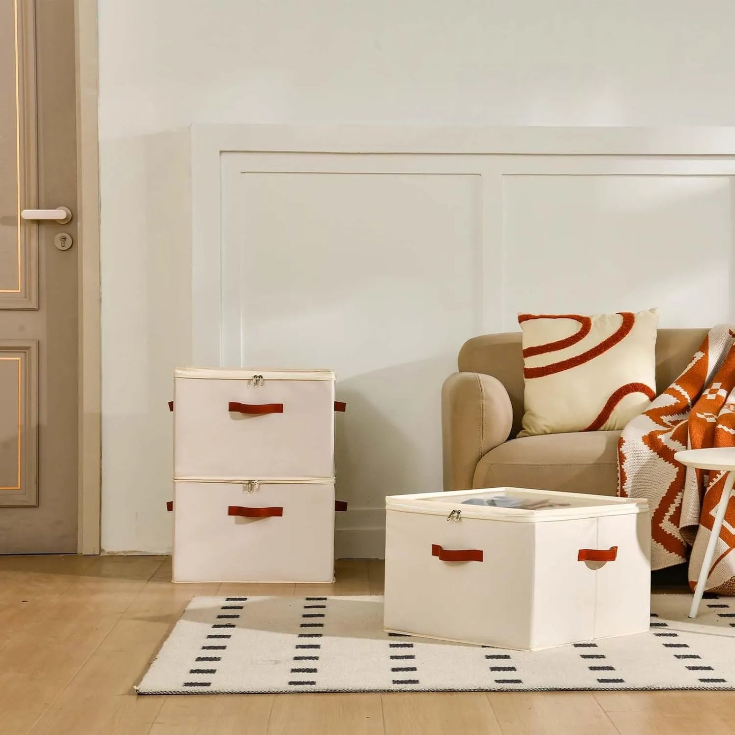 Organiseur à Chaussures Pliable & Modulable avec Fenêtre Transparente, Poches Filet & Poignée