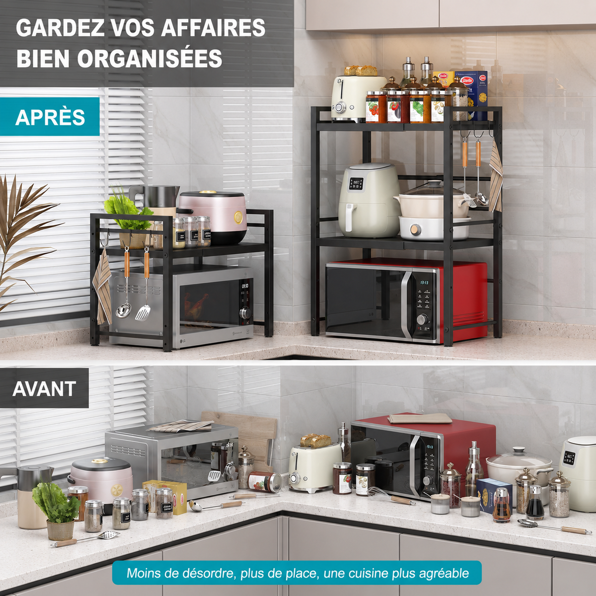 Étagère Micro-Ondes Extensible à 3 Niveaux
