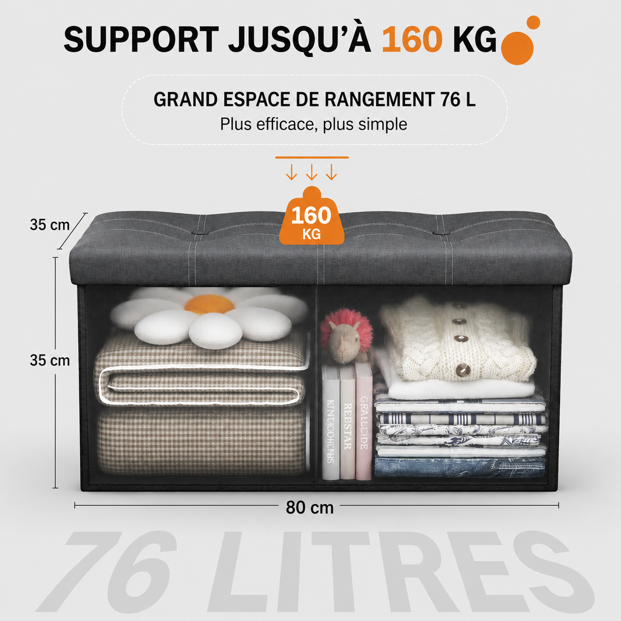 Pouf de Rangement Pliable – Le coffre discret qui fait disparaître le désordre en quelques secondes