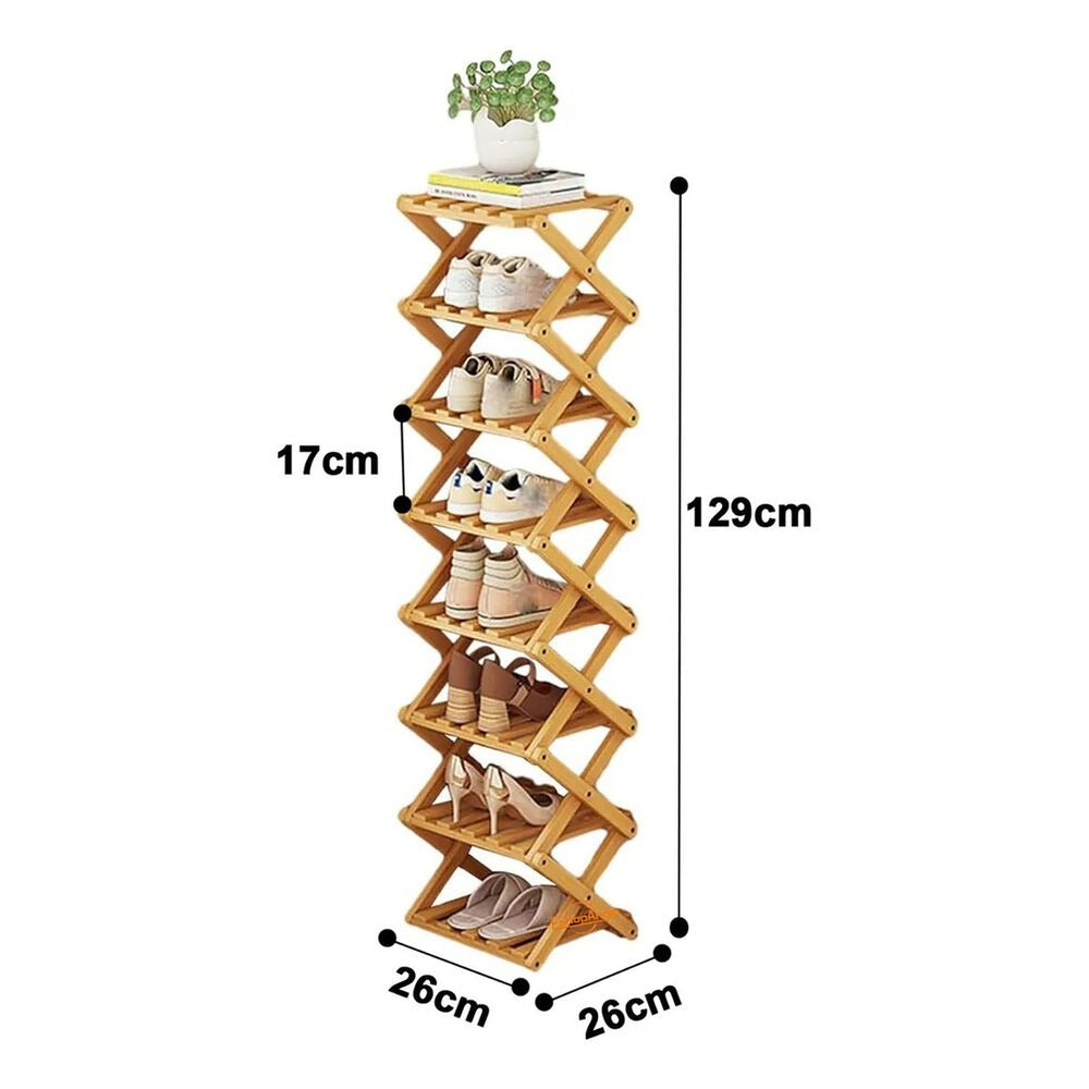 Étagère à Chaussures Bambou 8 Niveaux – Pliable & Gain de Place