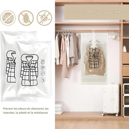 Sacs de rangement sous vide transparents avec crochets et appareil