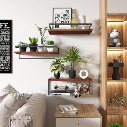 Lot de 3 Étagères Murales Flottantes en Bois & Métal