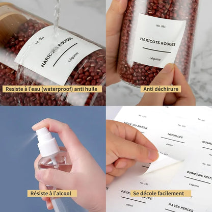 Pack de bocaux en verre de différentes tailles avec 25 étiquettes pour l’organisation du garde-manger