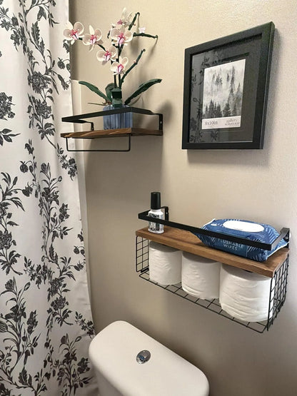 Lot de 3 Étagères Murales Flottantes en Bois & Métal