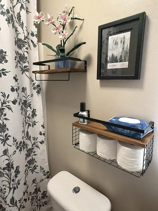 Lot de 3 Étagères Murales Flottantes en Bois & Métal