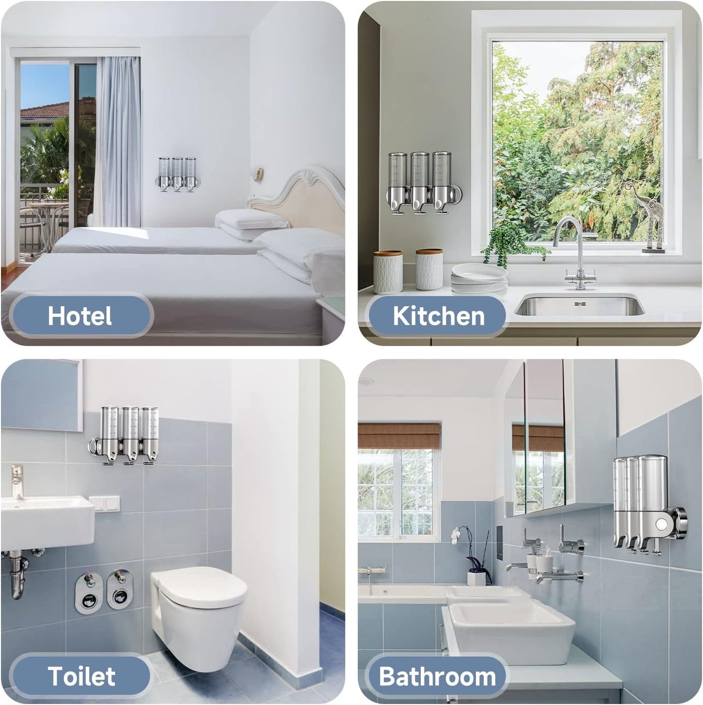 Lot de 3 Distributeurs Muraux 450 ml avec Pompe