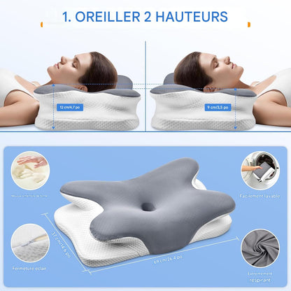 Oreiller ergonomique cervical en mousse à mémoire de forme : un soutien orthopédique conçu avec des praticiens