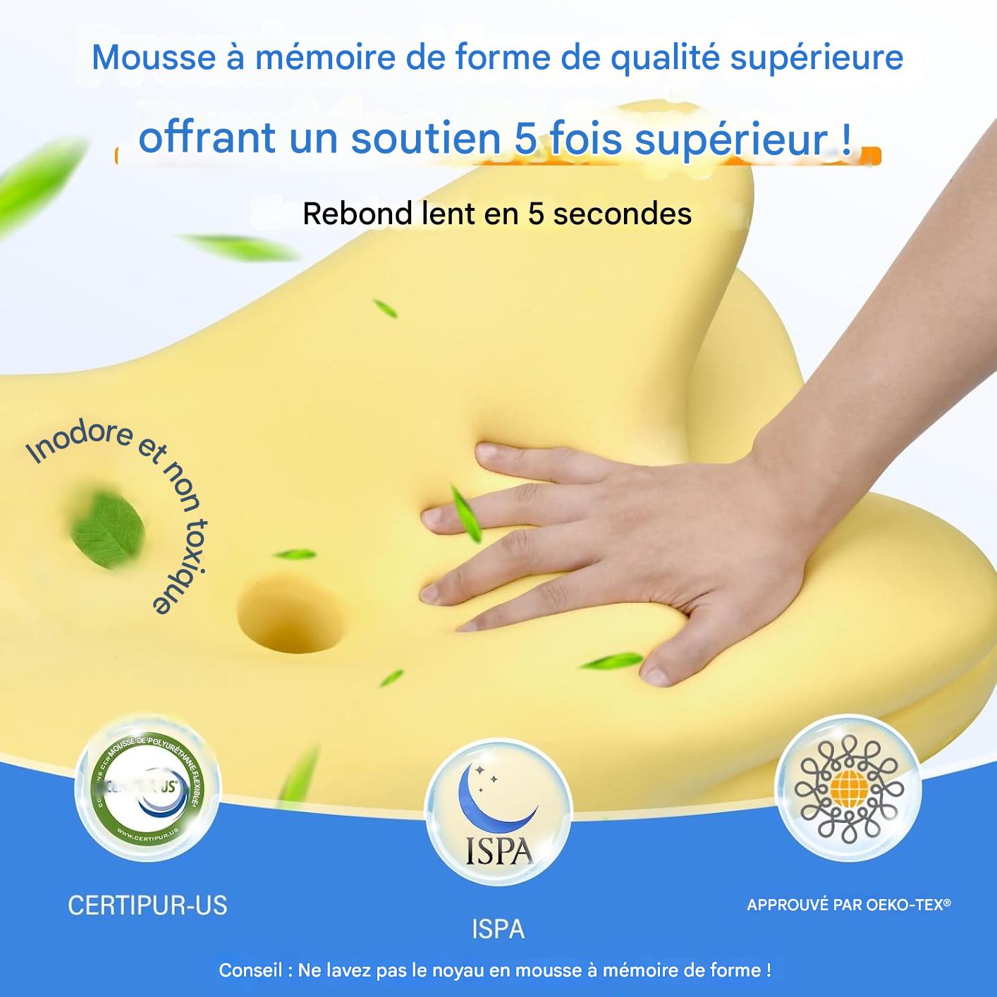 Oreiller ergonomique cervical en mousse à mémoire de forme : un soutien orthopédique conçu avec des praticiens