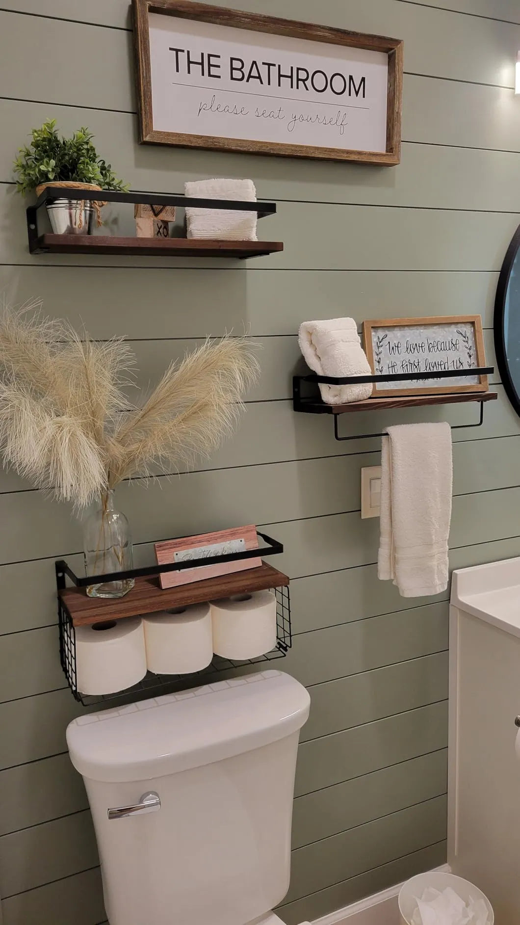 Lot de 3 Étagères Murales Flottantes en Bois & Métal