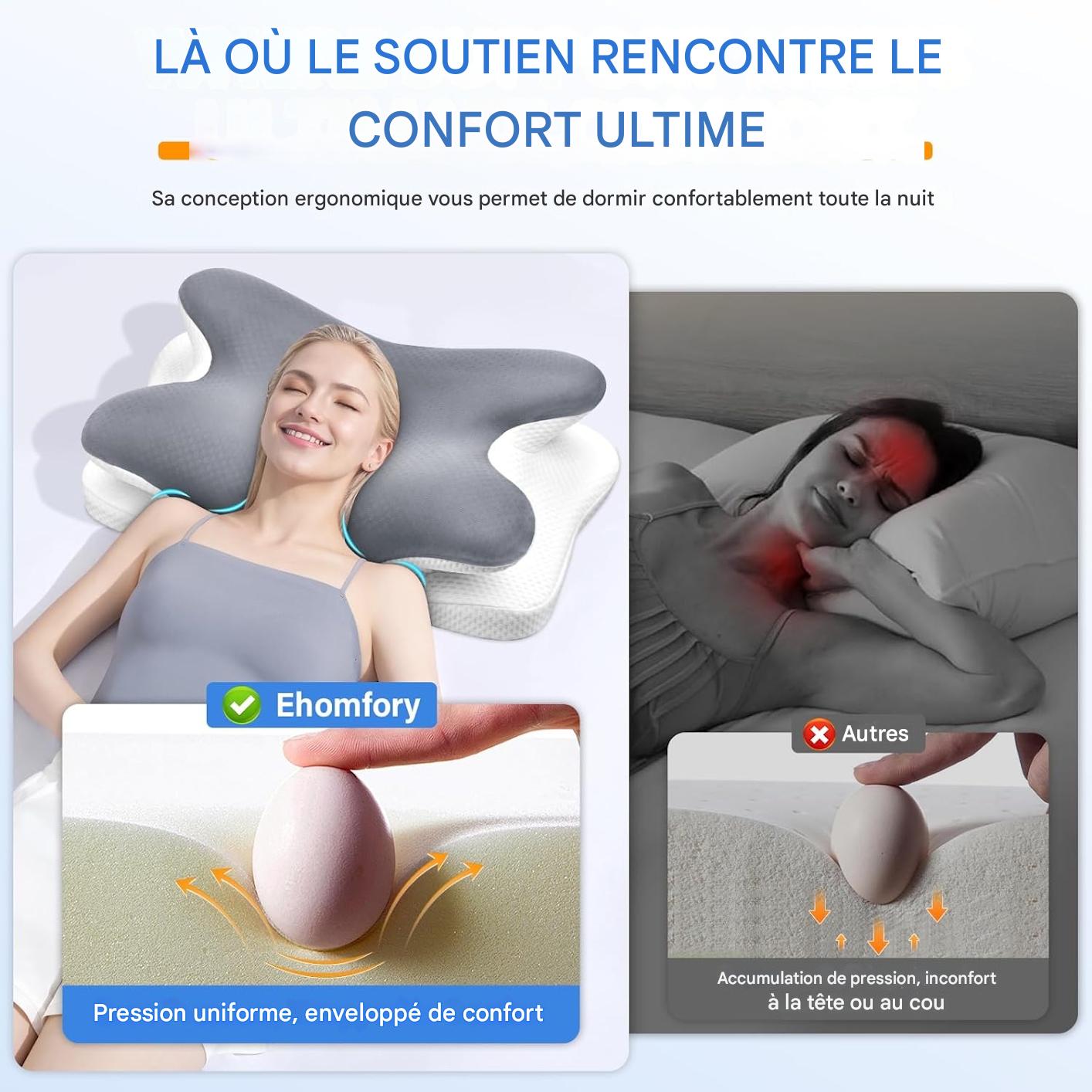 Oreiller ergonomique cervical en mousse à mémoire de forme : un soutien orthopédique conçu avec des praticiens