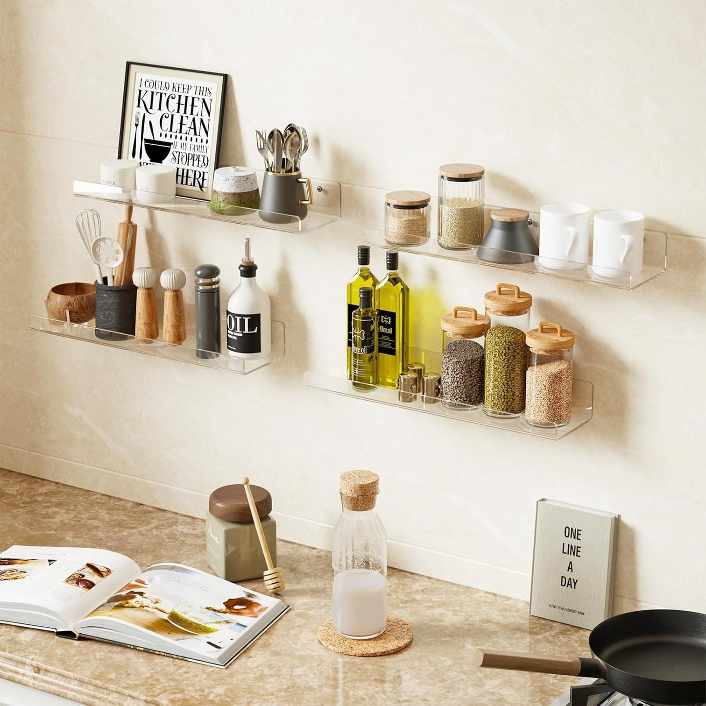 Étagères Murales Transparentes en Acrylique – Fixation Sans Perçage