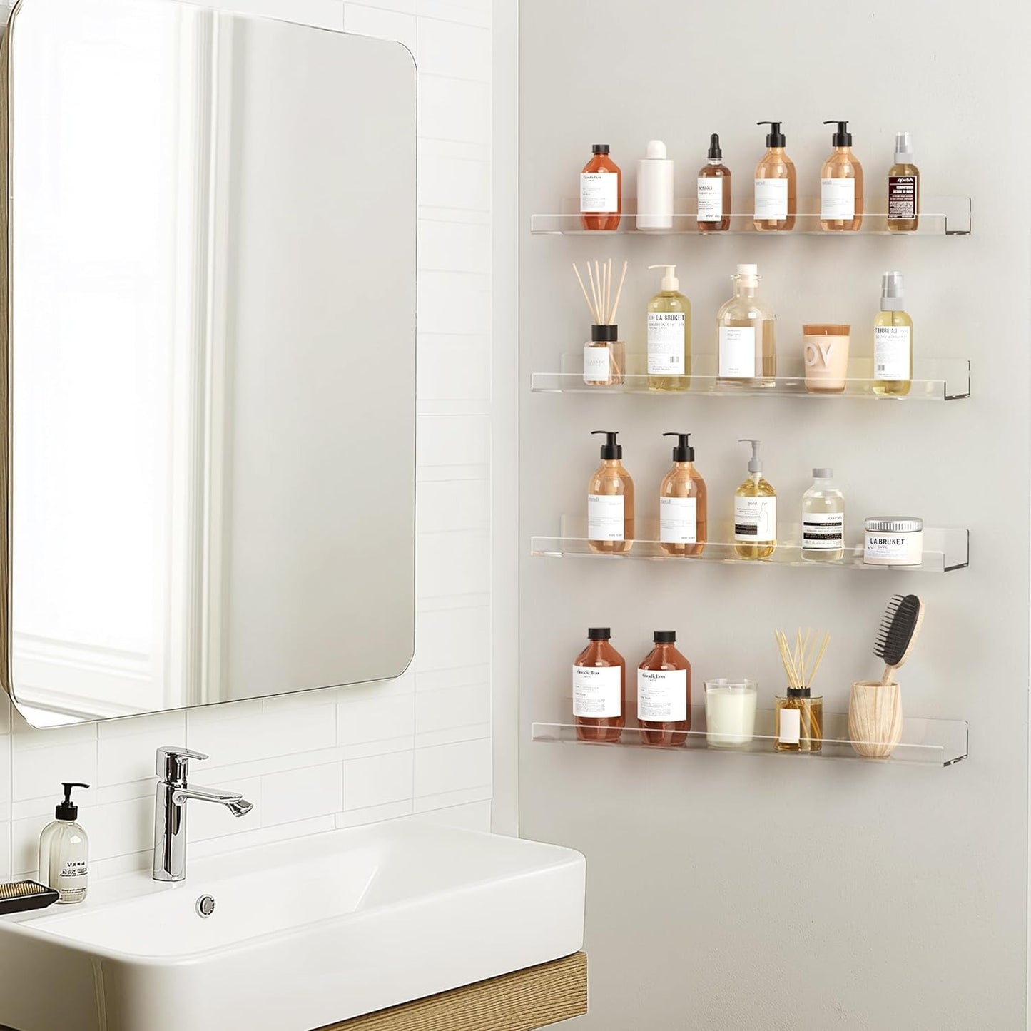 Étagères Murales Transparentes en Acrylique – Fixation Sans Perçage