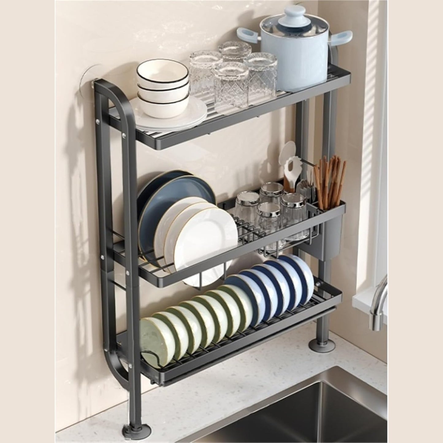 Égouttoir à Vaisselle 3 Niveaux – Organisateur de Cuisine Polyvalent