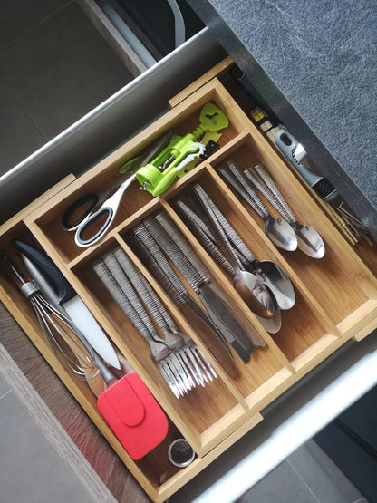 Range-couverts extensible en bambou premium – Organisation parfaite de vos tiroirs