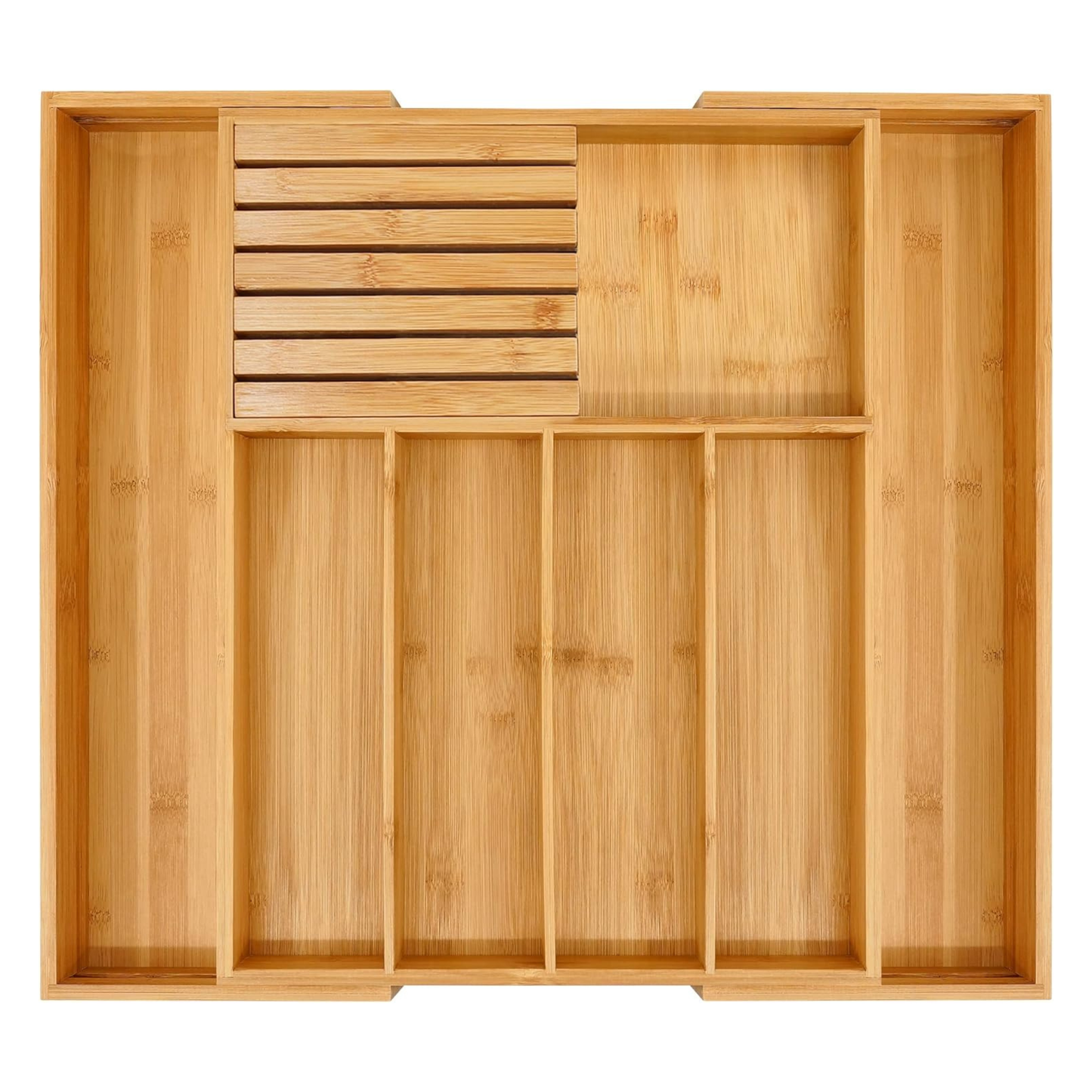 Range-couverts extensible en bambou avec compartiment amovible pour couteaux