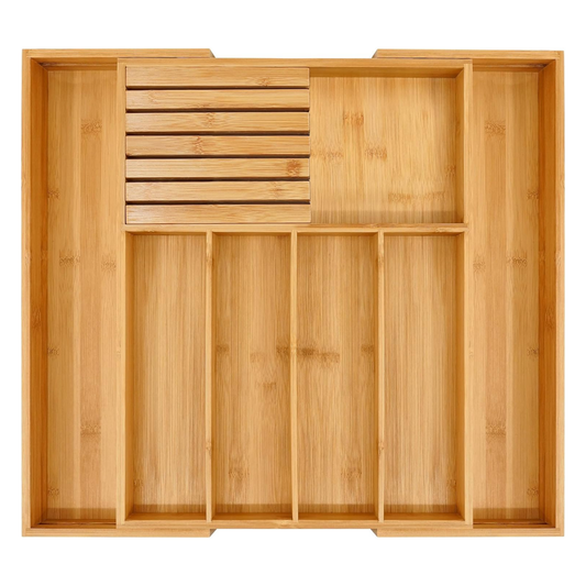 Range-couverts extensible en bambou avec compartiment amovible pour couteaux