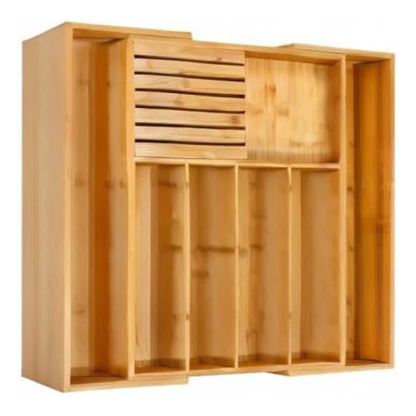 Range-couverts extensible en bambou avec compartiment amovible pour couteaux
