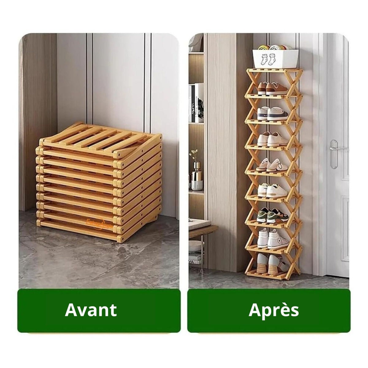 Étagère à Chaussures Bambou 8 Niveaux – Pliable & Gain de Place