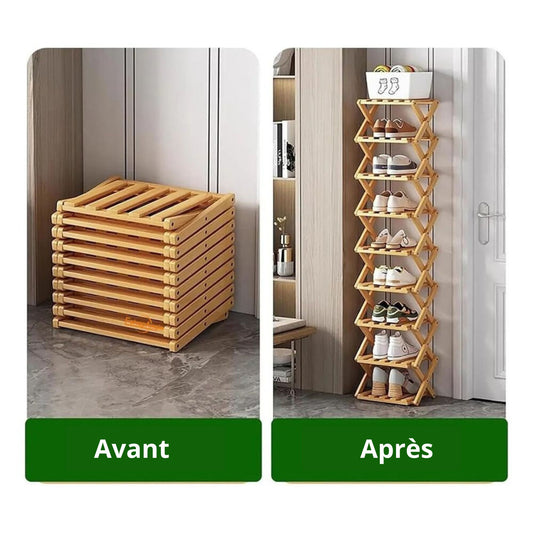 Étagère à Chaussures Bambou 8 Niveaux – Pliable & Gain de Place