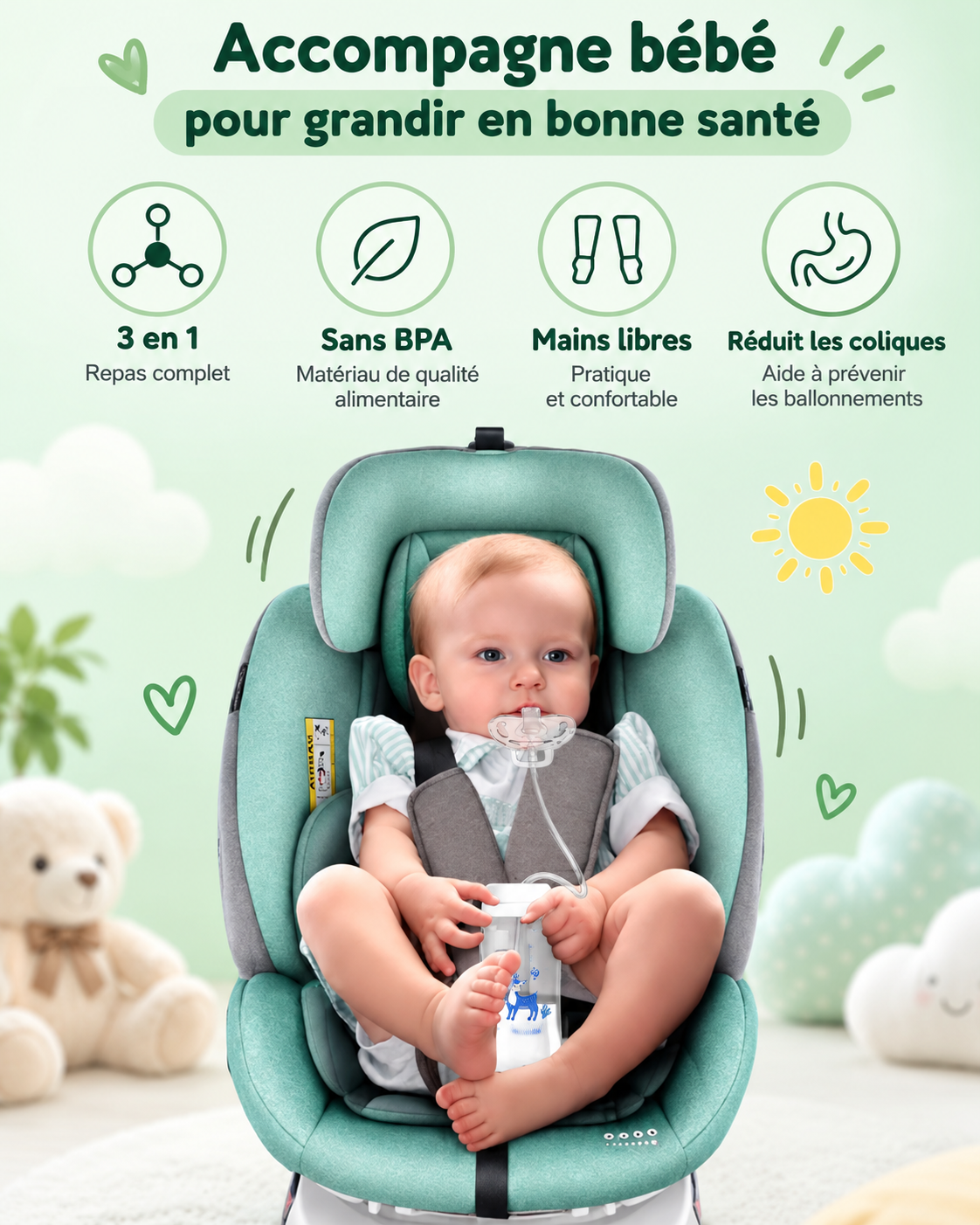 Biberon Main Libre anti colique 300ml – Confort & Liberté pour Bébé