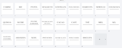 Pack de bocaux en verre de différentes tailles avec 25 étiquettes pour l’organisation du garde-manger