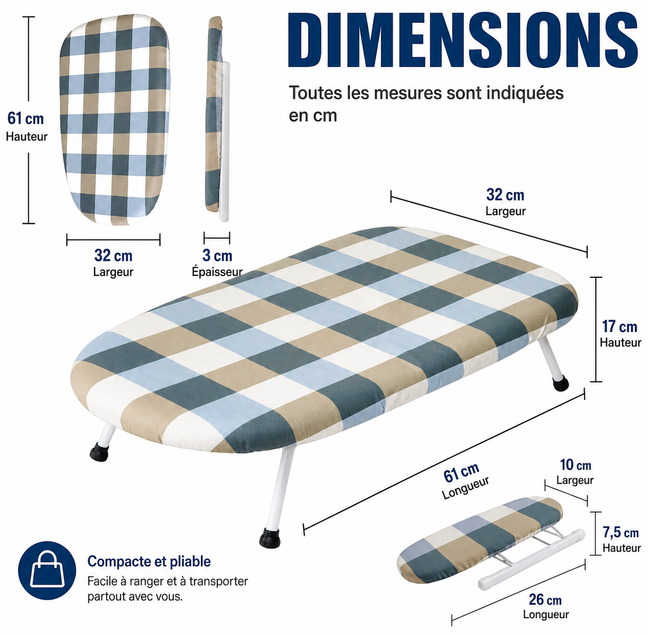 Mini Planche à Repasser  – Pliable et Portable, Pieds Antidérapants