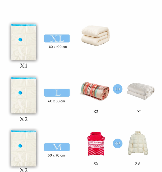 Lot de Sacs de Compression Sous-Vide Réutilisables avec Pompe – Différentes Tailles, Idéal pour Maison, Voyage et Déménagement