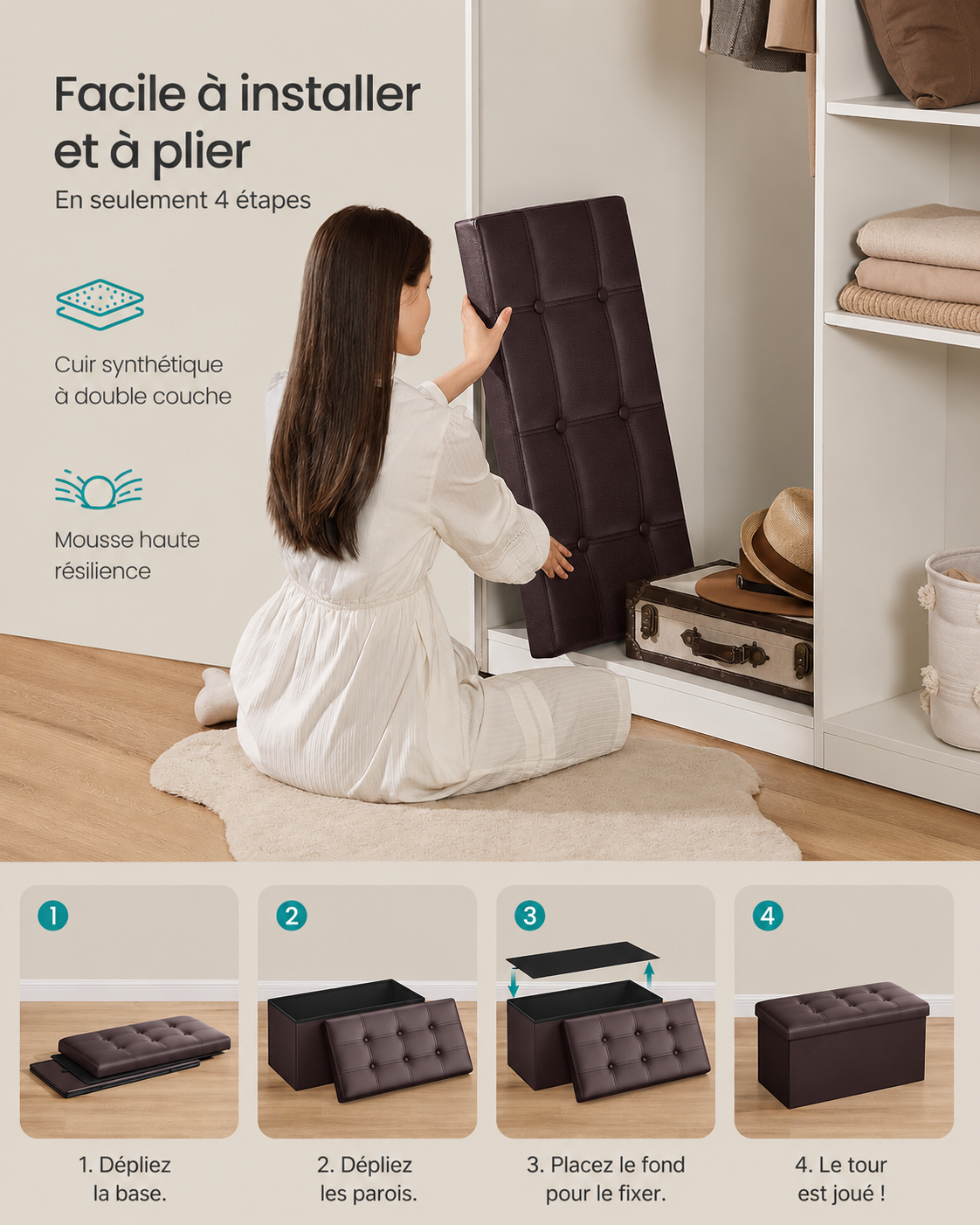 Pouf de Rangement Pliable – Le coffre discret qui fait disparaître le désordre en quelques secondes