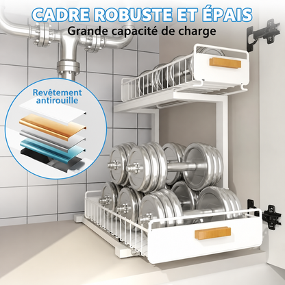 Organisateur Sous Évier Coulissant à 2 Niveaux