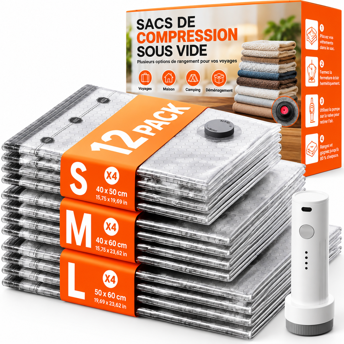 Lot de 12 Sacs Sous Vide avec Pompe Électrique – Maison & Voyage