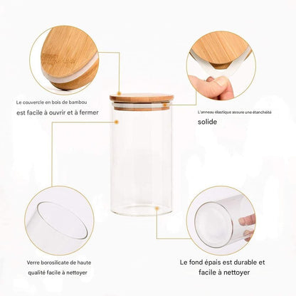 Pack de bocaux en verre de différentes tailles avec 25 étiquettes pour l’organisation du garde-manger