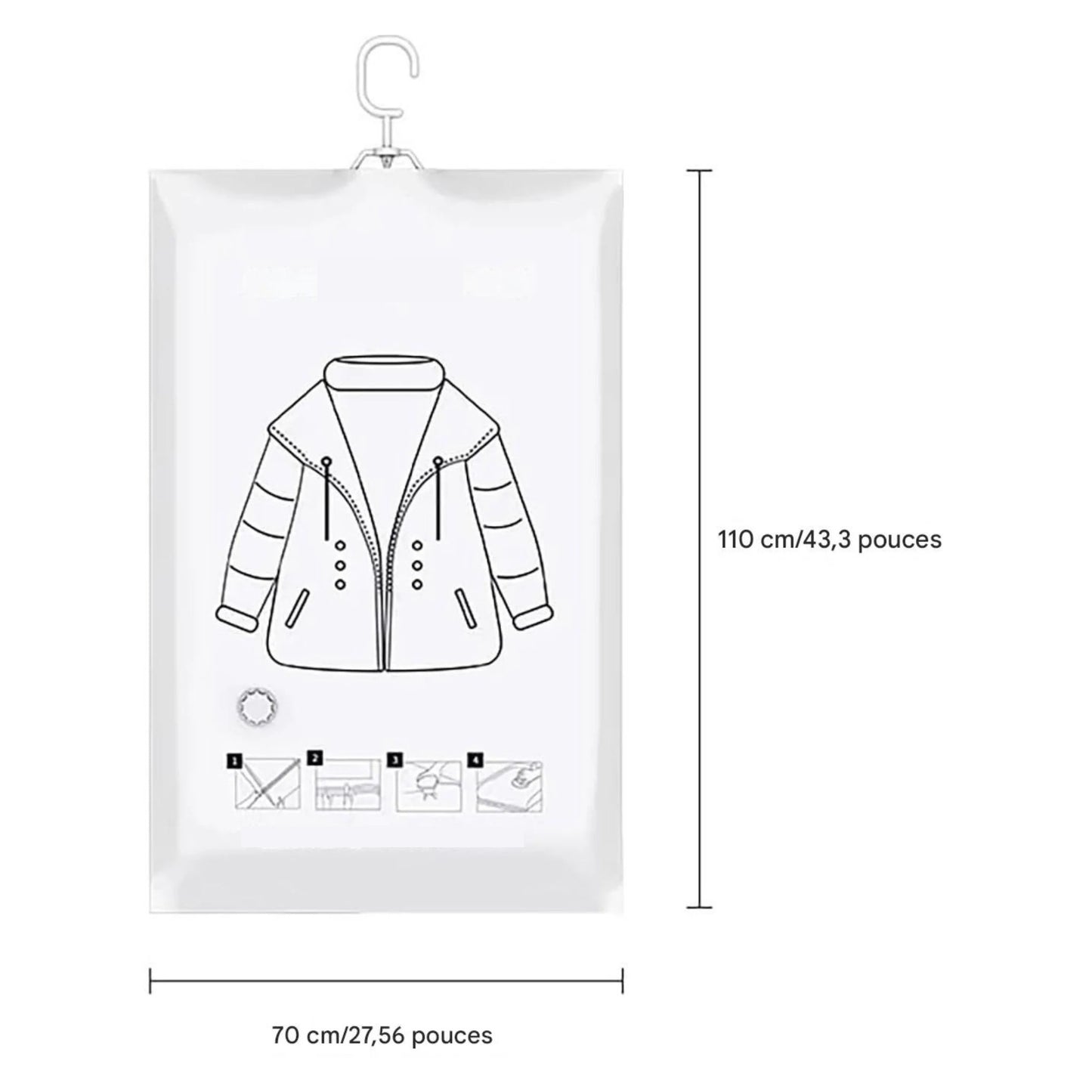 Sacs de rangement sous vide transparents avec crochets et appareil