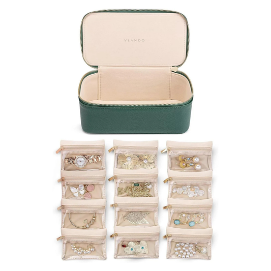 Organisateur de Bijoux de Voyage – Vert Émeraude avec 12 Poches