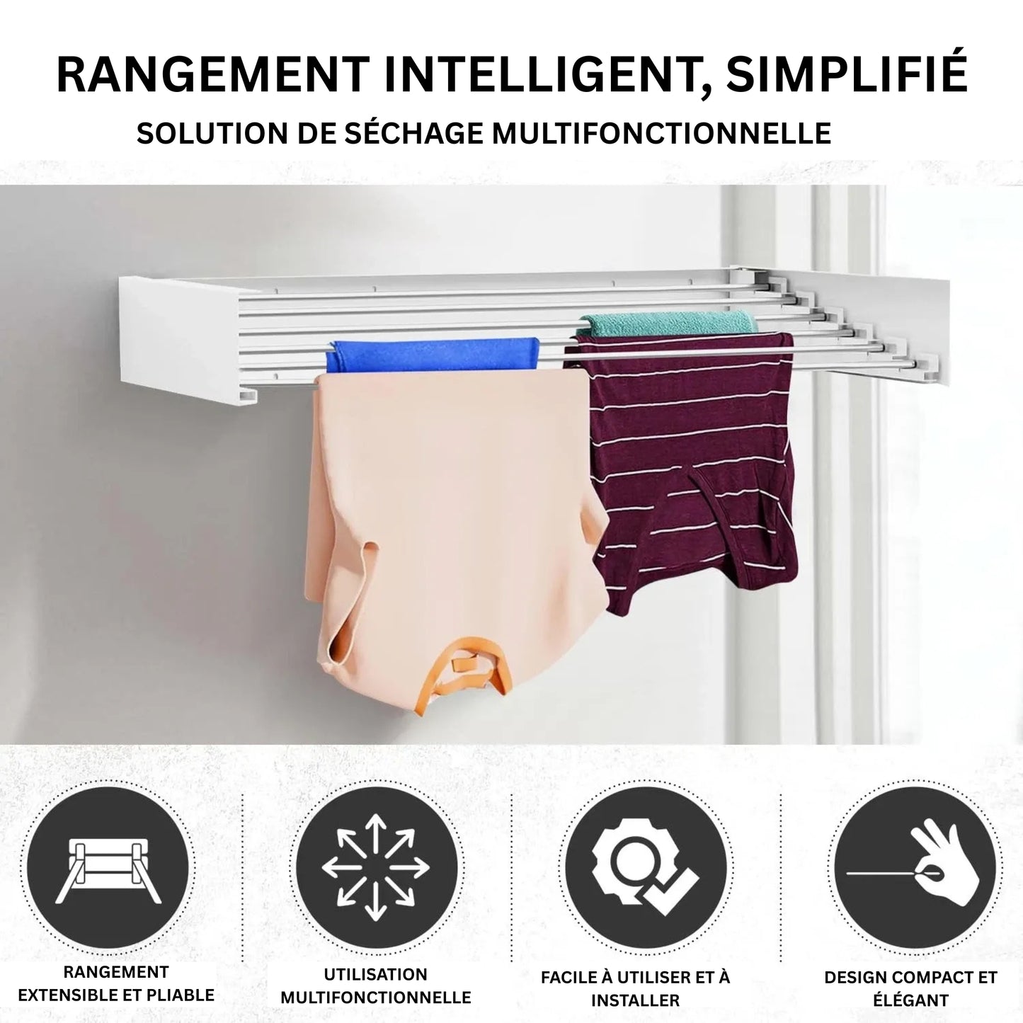 Étendoir Mural Rétractable et Pliable – Anticorrosion & Gain de Place