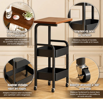 Chariot de Rangement 3 niveaux – Solide, pratique et multifonction