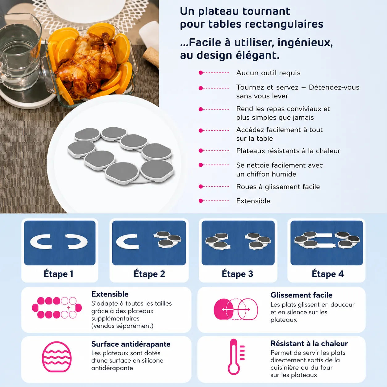 Lazy Susan 360° – Le Plateau Extensible qui Facilite Tous Vos Repas