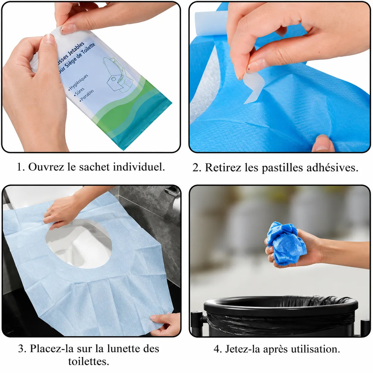 Utilisez les toilettes publiques en toute sérénité grâce à nos housses de siège jetables