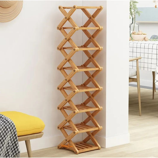 Étagère à Chaussures Bambou 8 Niveaux – Pliable & Gain de Place