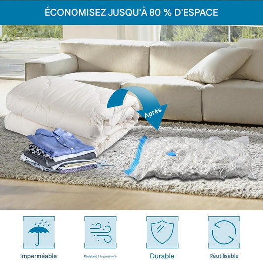 Lot de Sacs de Compression Sous-Vide avec pompe – Idéal Maison, Voyage & Déménagement