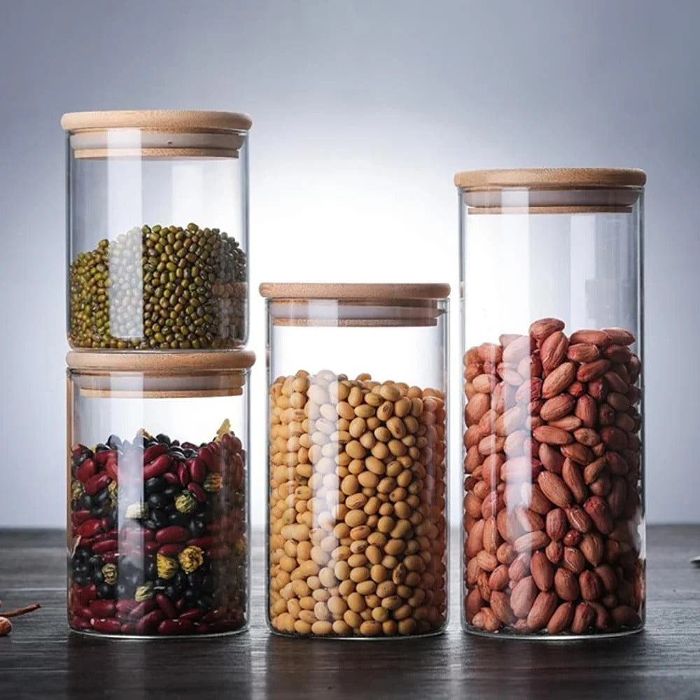 Pack de bocaux en verre de différentes tailles avec 25 étiquettes pour l’organisation du garde-manger